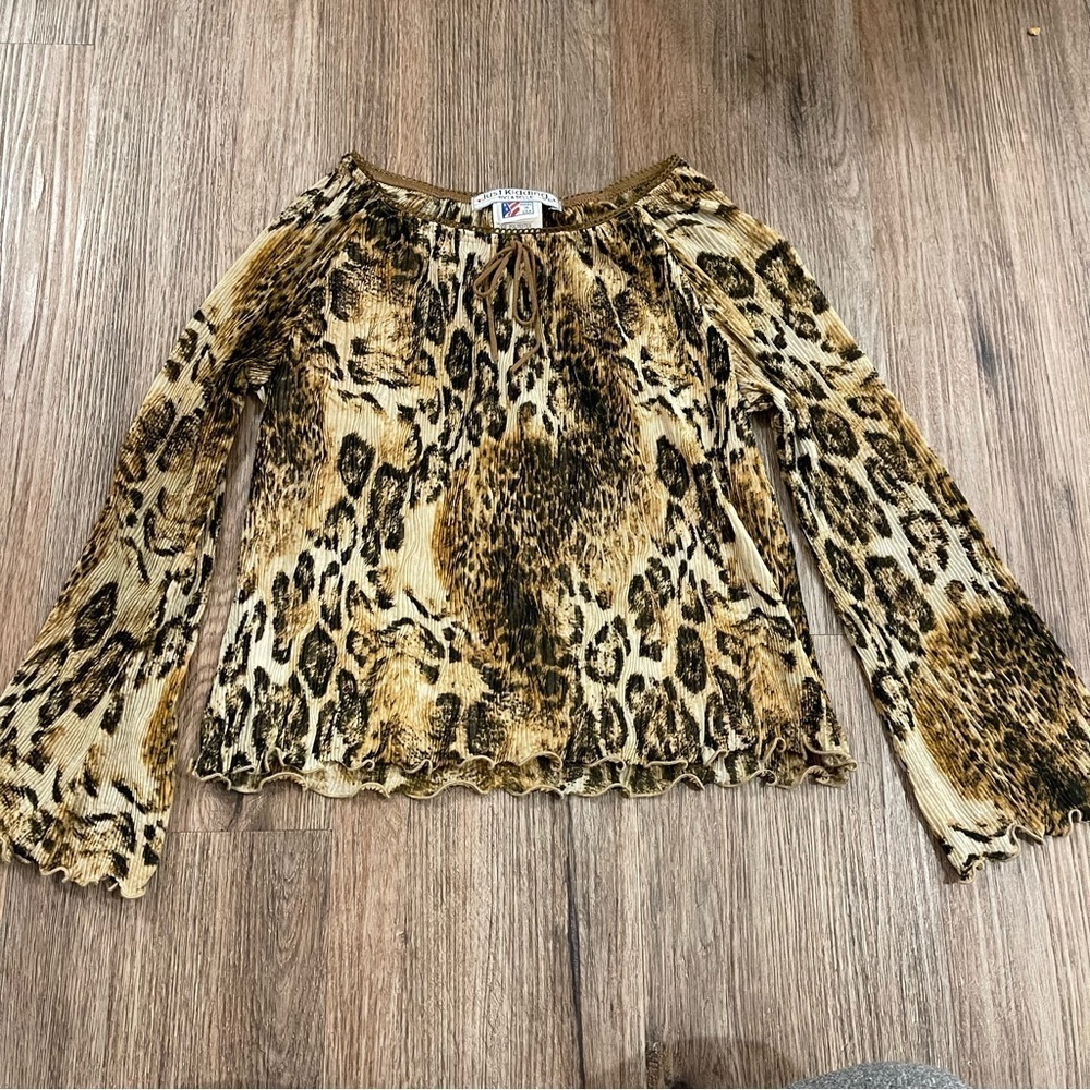 Vtg Just Kidding La Belle Blouse Girls Sz XL Animal Print Y2K 90s Made In USA